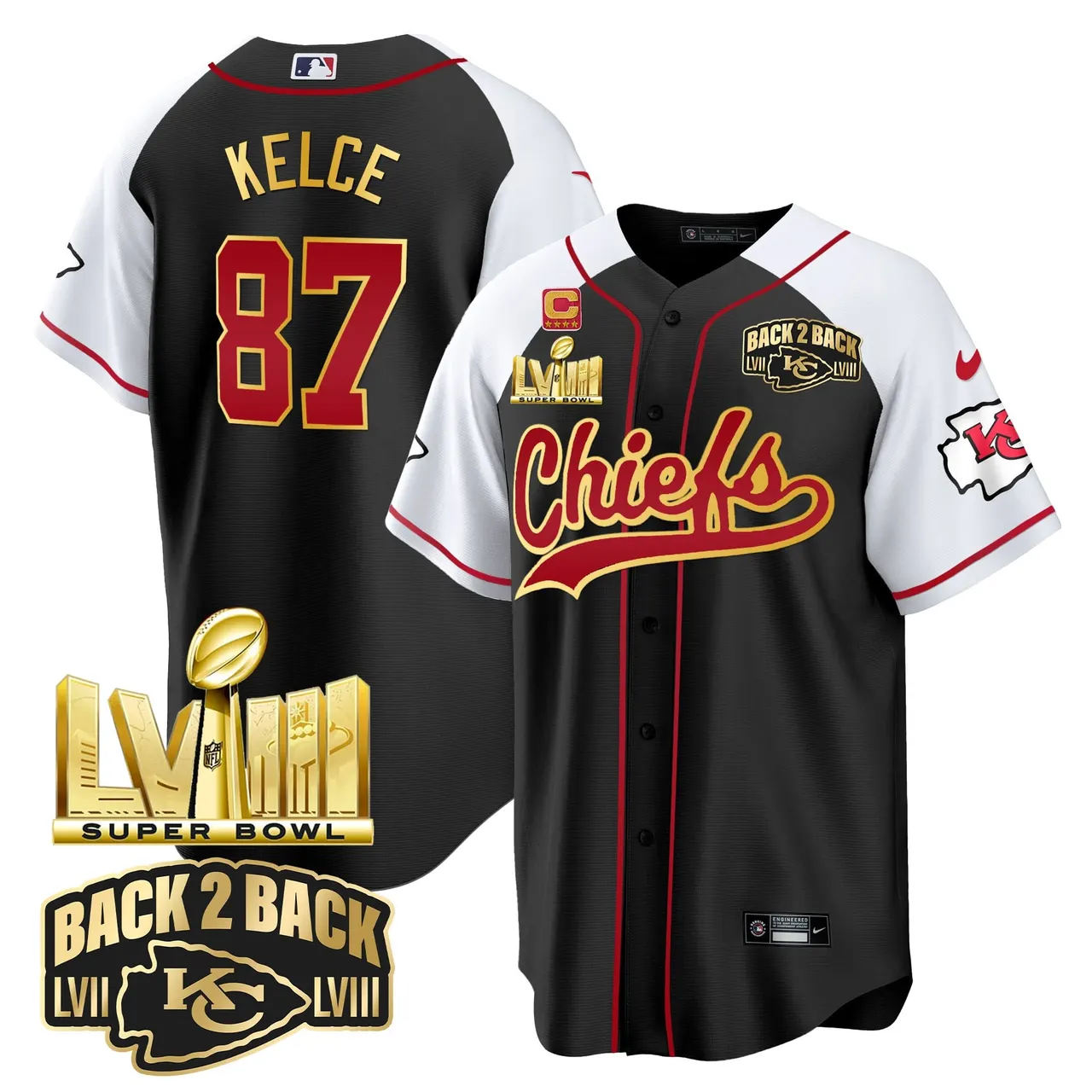 Kansas City Chiefs Nike Super Bowl LVIII Back 2 Back Gold Patch Stitched Jersey - Red - Image 23