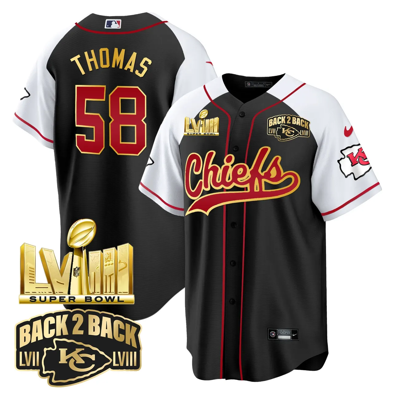 Kansas City Chiefs Nike Super Bowl LVIII Back 2 Back Gold Patch Stitched Jersey - Red - Image 24