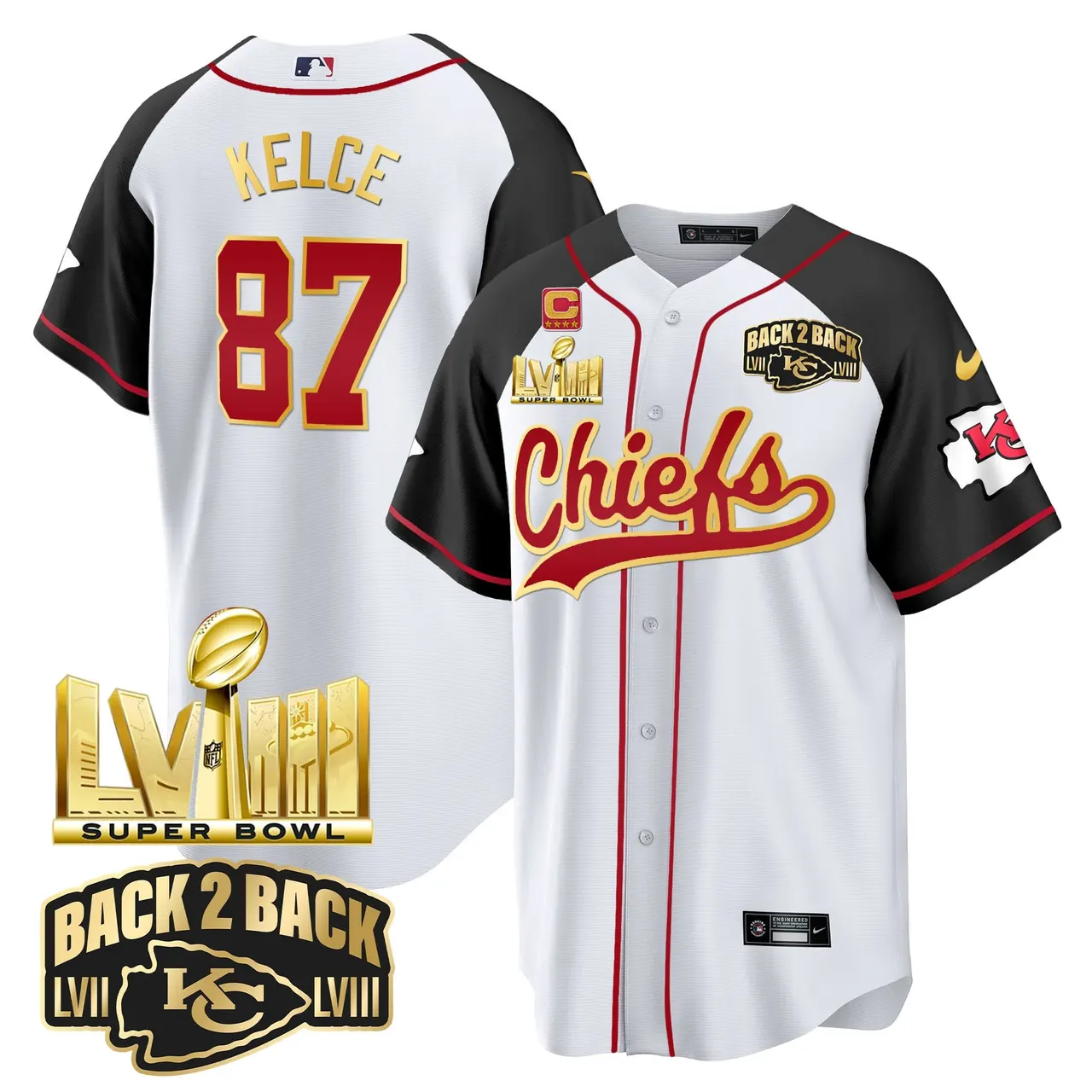 Kansas City Chiefs Nike Super Bowl LVIII Back 2 Back Gold Patch Stitched Jersey - Red - Image 30