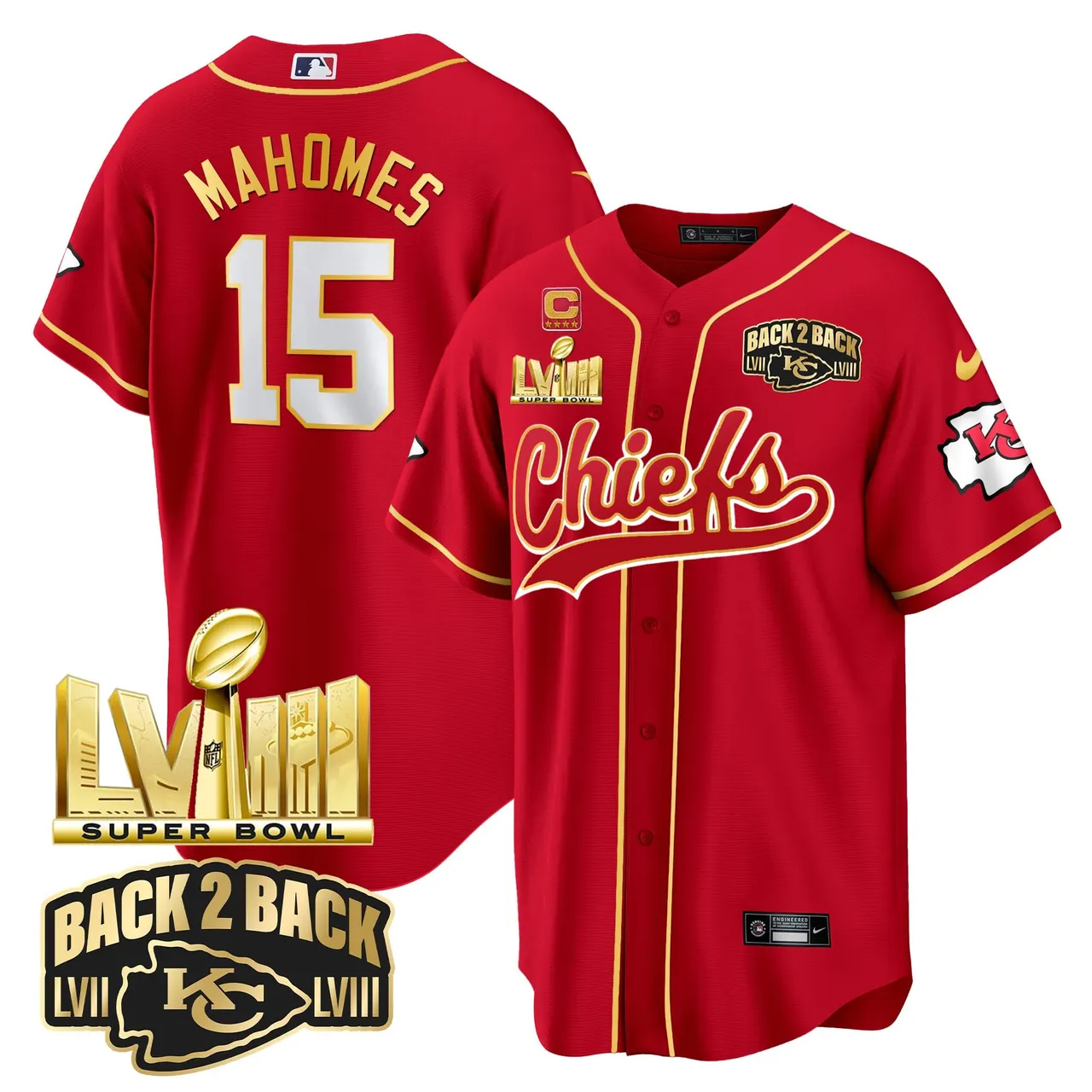 Kansas City Chiefs Nike Super Bowl LVIII Back 2 Back Gold Patch Stitched Jersey - Red