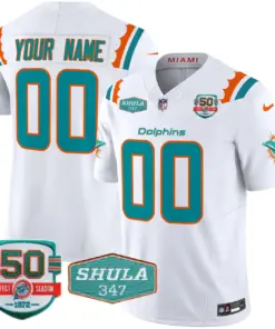 Alternative view of Miami Dolphins Nike 50th & Don Shula 347 Memorial Patch Vapor Custom Limited Stitched Jersey - Aqua