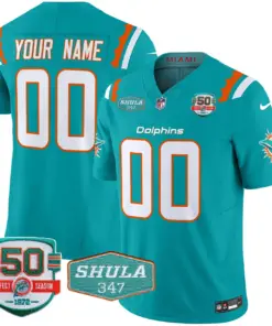Miami Dolphins Nike 50th & Don Shula 347 Memorial Patch Vapor Custom Limited Stitched Jersey - Aqua