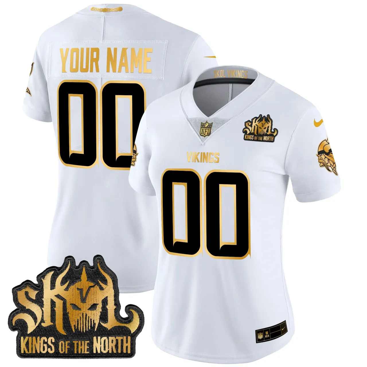 Minnesota Vikings Nike 2024 Winter Warrior Skol Patch Gold Vapor Custom Limited Stitched Jersey - White - Image 5