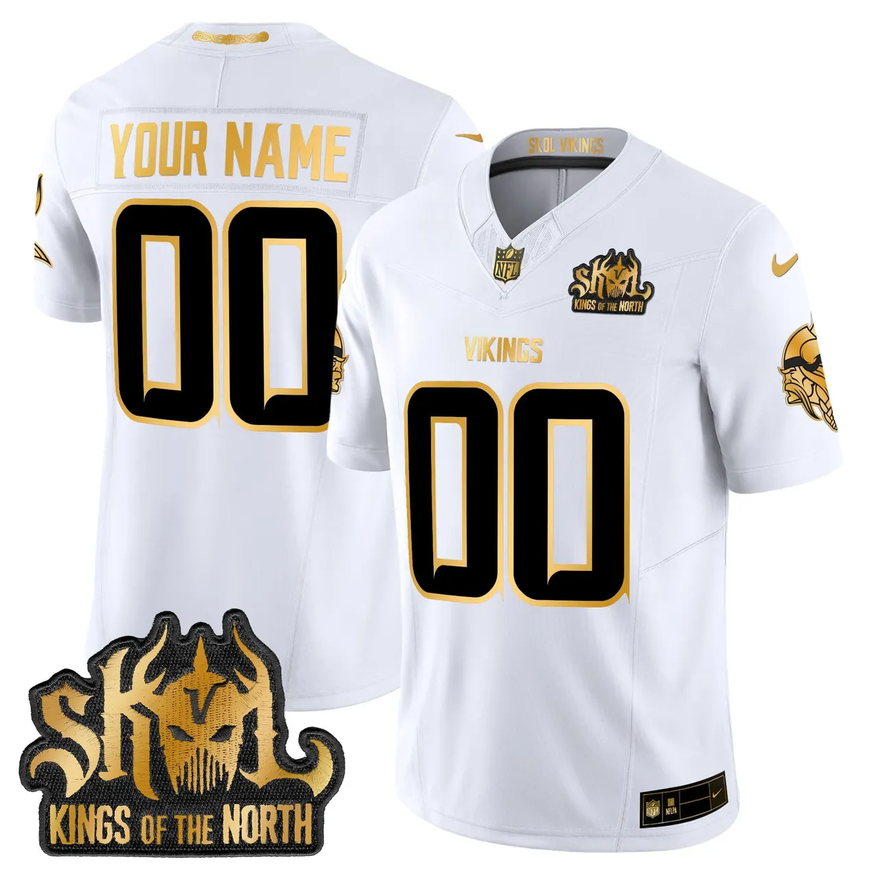 Minnesota Vikings Nike 2024 Winter Warrior Skol Patch Gold Vapor Custom Limited Stitched Jersey - White