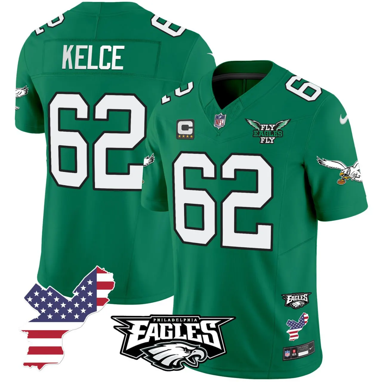 Jason Kelce Philadelphia Eagles Nike Fly Patch Fly Stitched Jersey - Kelly Green