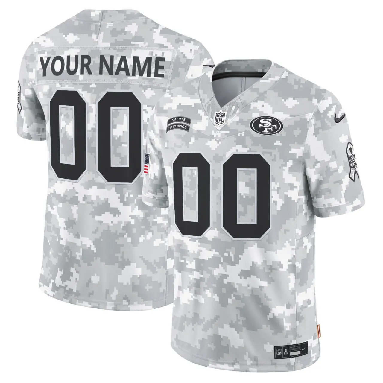 San Francisco 49ers Nike 2024 Salute to Service Custom Stitched Jersey - Arctic Camo All Stitched - White
