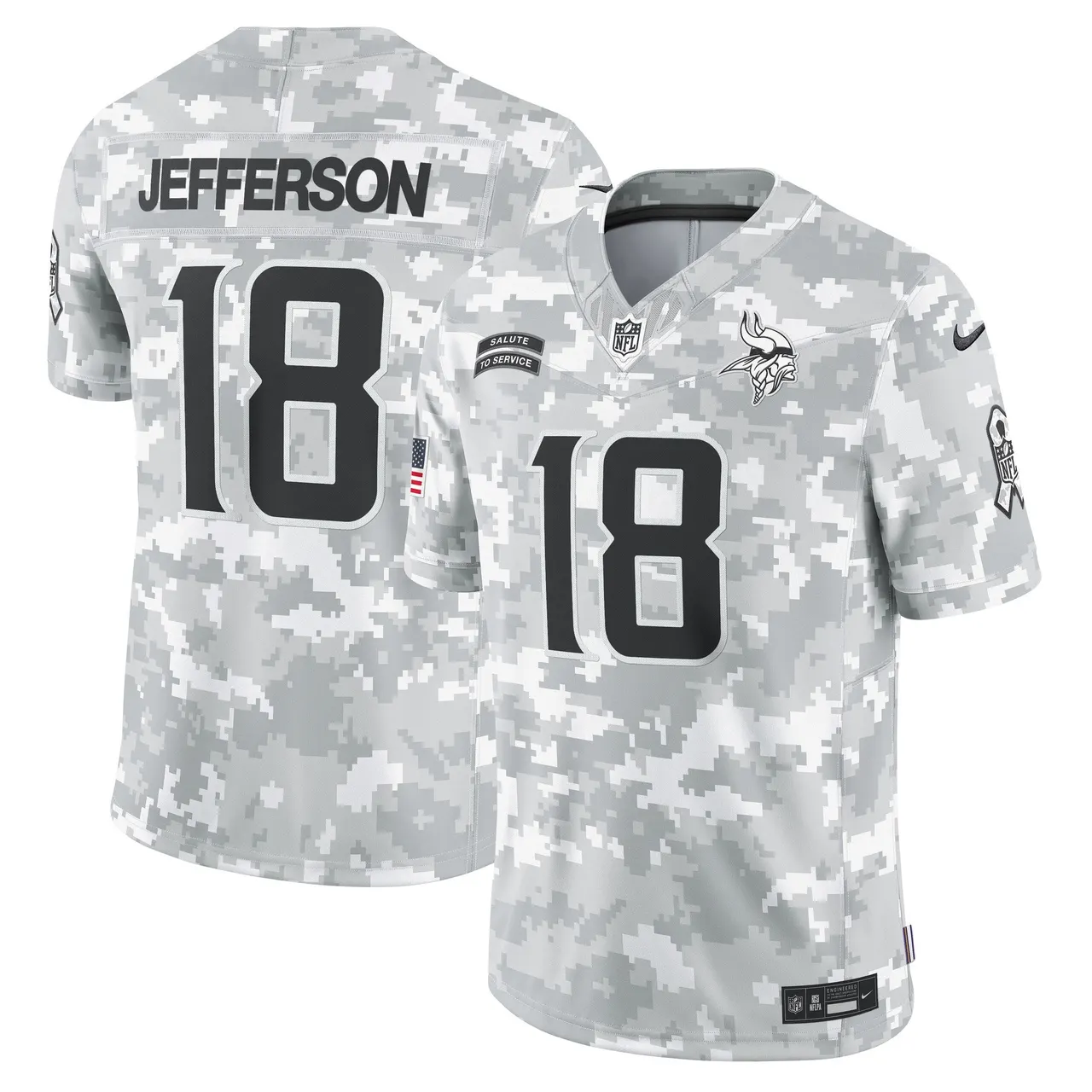 Justin Jefferson Minnesota Vikings Nike 2024 Salute to Service Vapor Limited Stitched Jersey - Arctic Camo All Stitched - Grey
