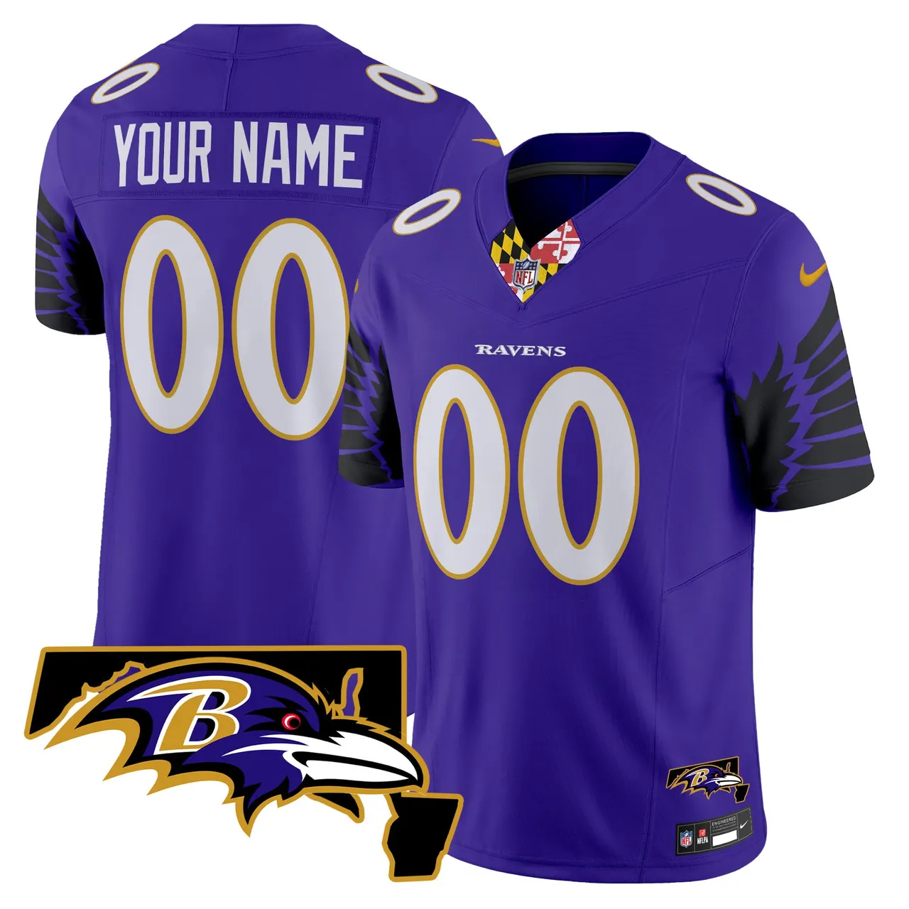 Baltimore Ravens Nike Maryland Patch Vapor Custom Limited Stitched Jersey - Purple - Image 2