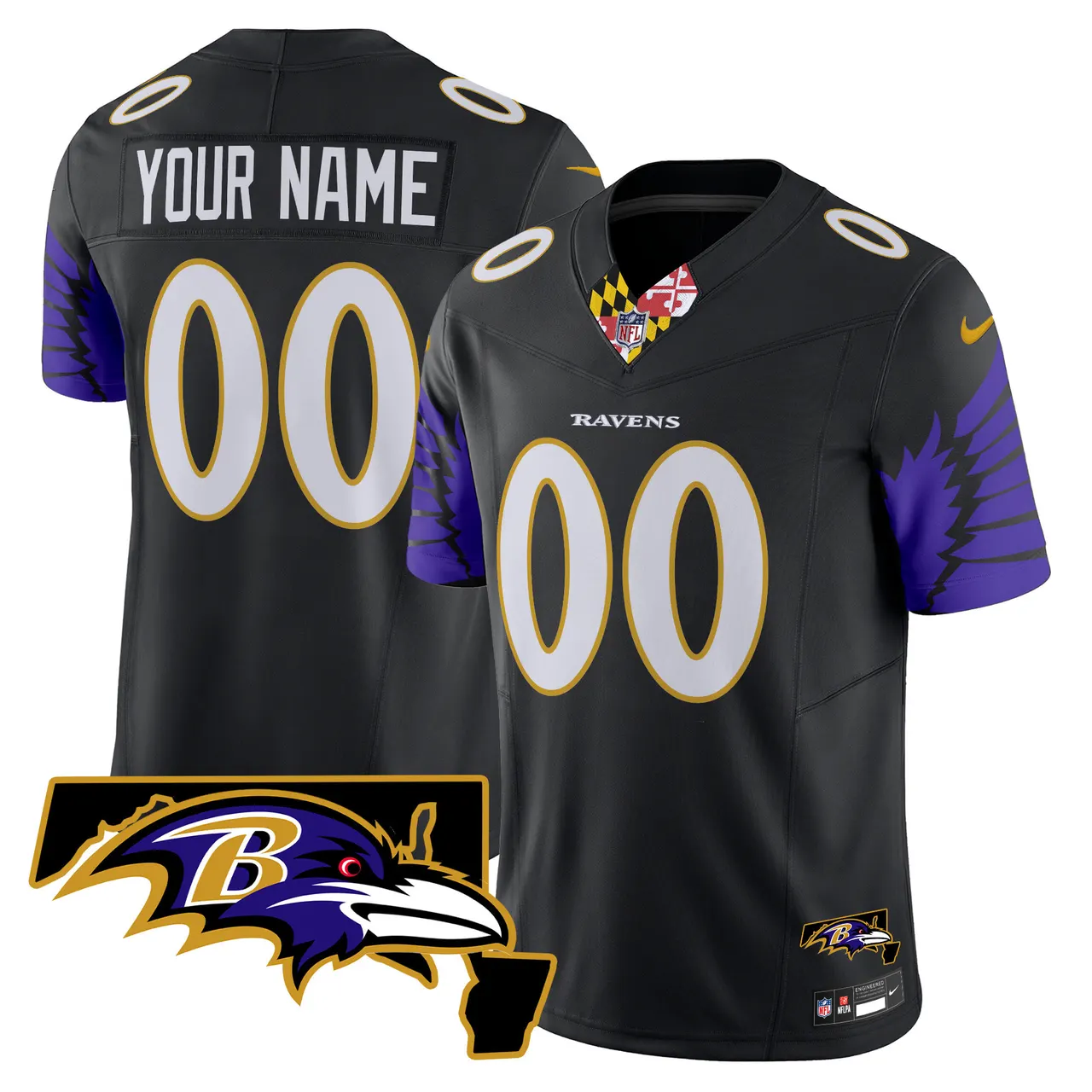 Baltimore Ravens Nike Maryland Patch Vapor Custom Limited Stitched Jersey - Purple - Image 3