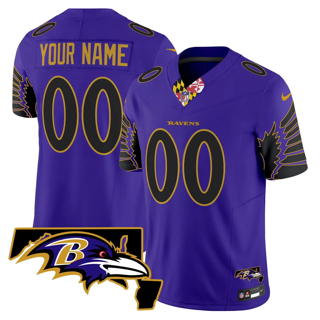 Baltimore Ravens Nike Maryland Patch Vapor Custom Limited Stitched Jersey - Purple