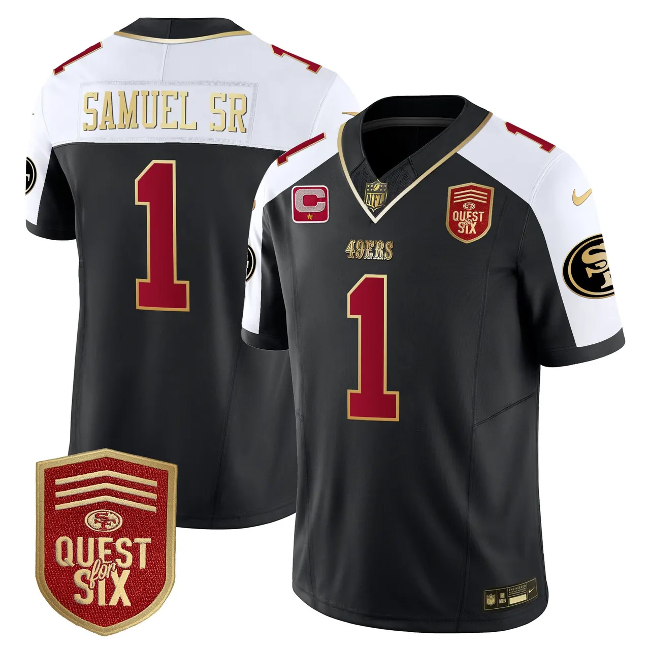 San Francisco 49ers Nike Quest For Six Patch Vapor Limited Stitched Jersey - Anthracite - Image 2