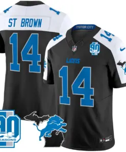 Detroit Lions Nike 2024 Michigan & 90th Year Patch Vapor Stitched Jersey - Black - Image 3