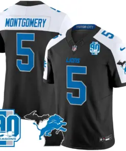 Detroit Lions Nike 2024 Michigan & 90th Year Patch Vapor Stitched Jersey - Black - Image 4