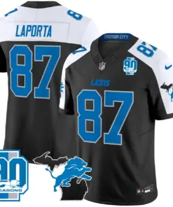 Detroit Lions Nike 2024 Michigan & 90th Year Patch Vapor Stitched Jersey - Black - Image 6