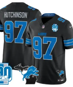 Detroit Lions Nike 2024 Michigan & 90th Year Patch Vapor Stitched Jersey - Black - Image 8