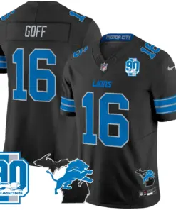 Detroit Lions Nike 2024 Michigan & 90th Year Patch Vapor Stitched Jersey - Black - Image 9