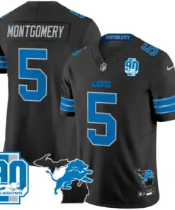 Detroit Lions Nike 2024 Michigan & 90th Year Patch Vapor Stitched Jersey - Black - Image 11