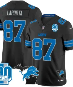 Detroit Lions Nike 2024 Michigan & 90th Year Patch Vapor Stitched Jersey - Black - Image 13
