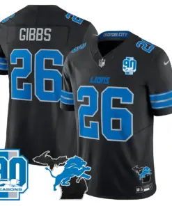 Detroit Lions Nike 2024 Michigan & 90th Year Patch Vapor Stitched Jersey - Black - Image 14