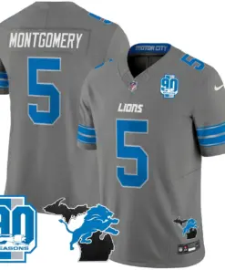 Detroit Lions Nike 2024 Michigan & 90th Year Patch Vapor Stitched Jersey - Black - Image 32