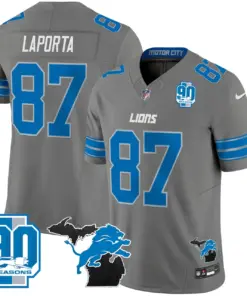 Detroit Lions Nike 2024 Michigan & 90th Year Patch Vapor Stitched Jersey - Black - Image 34