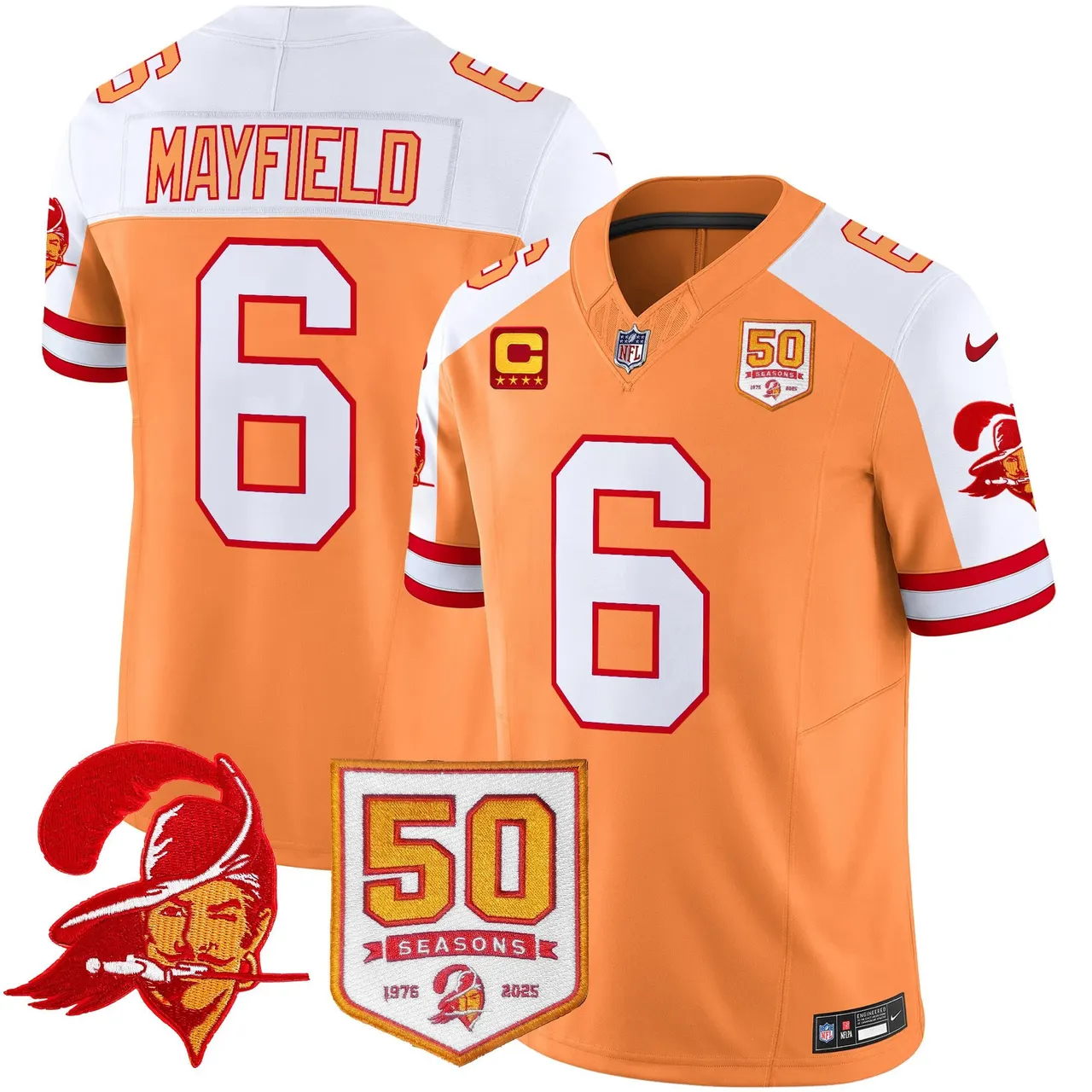 Tampa Bay Buccaneers Nike Throwback 50th Season Patch Vapor Limited Stitched Jersey - Orange - Image 2