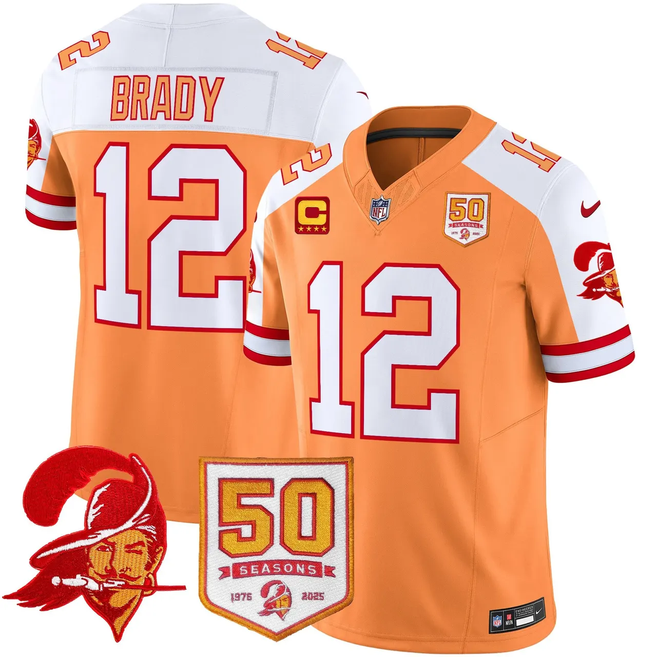 Tampa Bay Buccaneers Nike Throwback 50th Season Patch Vapor Limited Stitched Jersey - Orange - Image 3