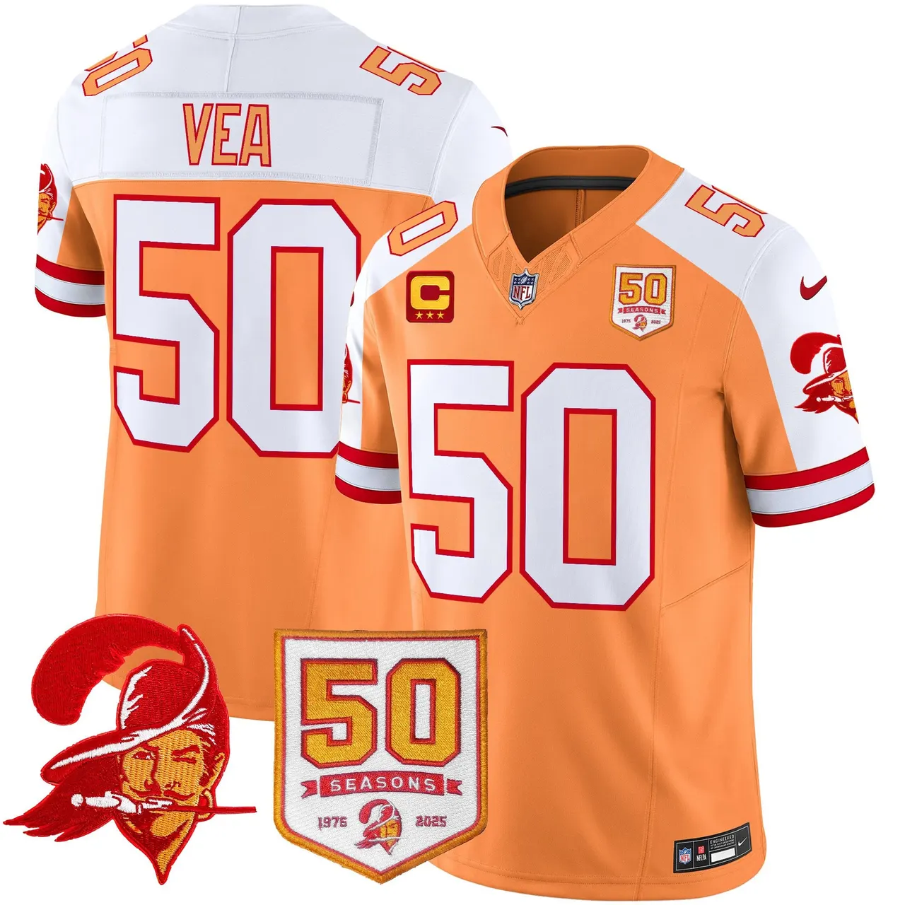 Tampa Bay Buccaneers Nike Throwback 50th Season Patch Vapor Limited Stitched Jersey - Orange - Image 6