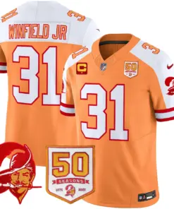Tampa Bay Buccaneers Nike Throwback 50th Season Patch Vapor Limited Stitched Jersey - Orange - Image 7