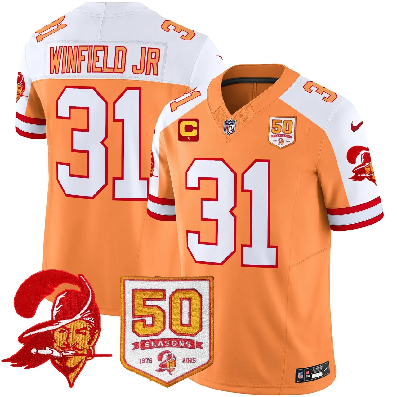 Tampa Bay Buccaneers Nike Throwback 50th Season Patch Vapor Limited Stitched Jersey - Orange - Image 7