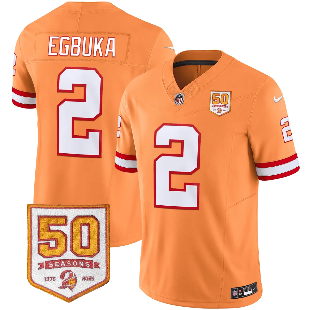 Tampa Bay Buccaneers Nike Throwback 50th Season Patch Vapor Limited Stitched Jersey - Orange - Image 17