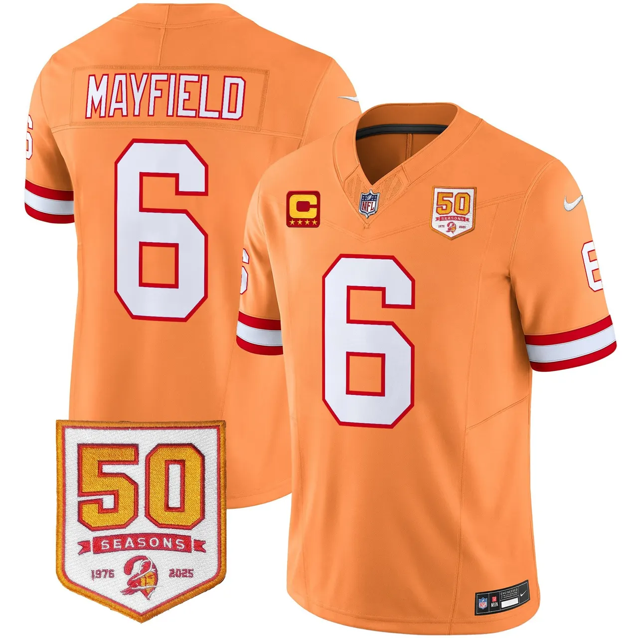Tampa Bay Buccaneers Nike Throwback 50th Season Patch Vapor Limited Stitched Jersey - Orange - Image 18