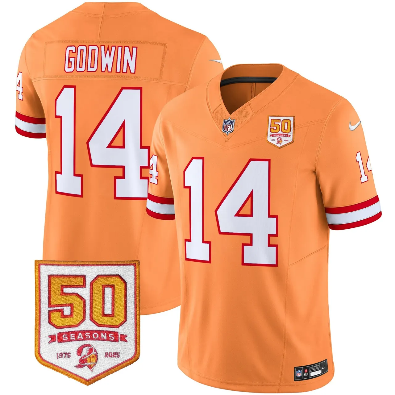 Tampa Bay Buccaneers Nike Throwback 50th Season Patch Vapor Limited Stitched Jersey - Orange - Image 21