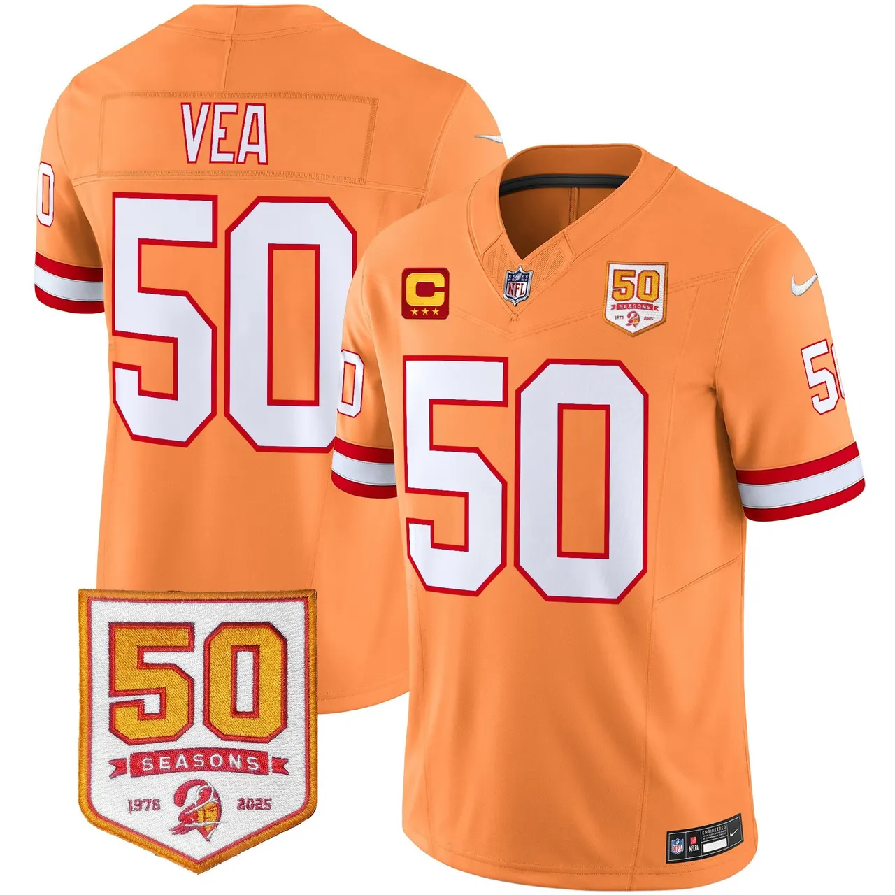 Tampa Bay Buccaneers Nike Throwback 50th Season Patch Vapor Limited Stitched Jersey - Orange - Image 22