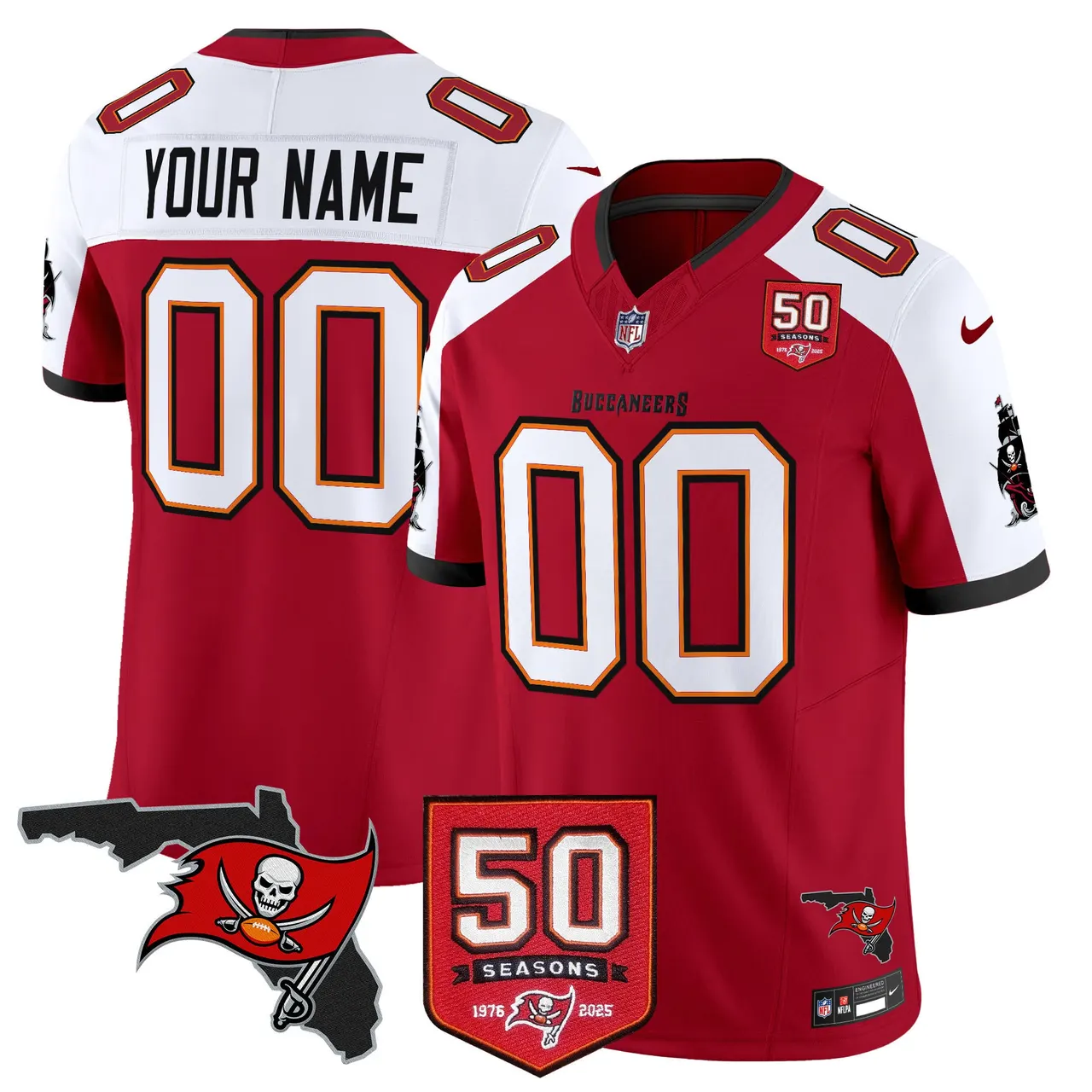Tampa Bay Buccaneers Nike 50th Season Patch Vapor Custom Limited Stitched Jersey - Anthracite - Image 2