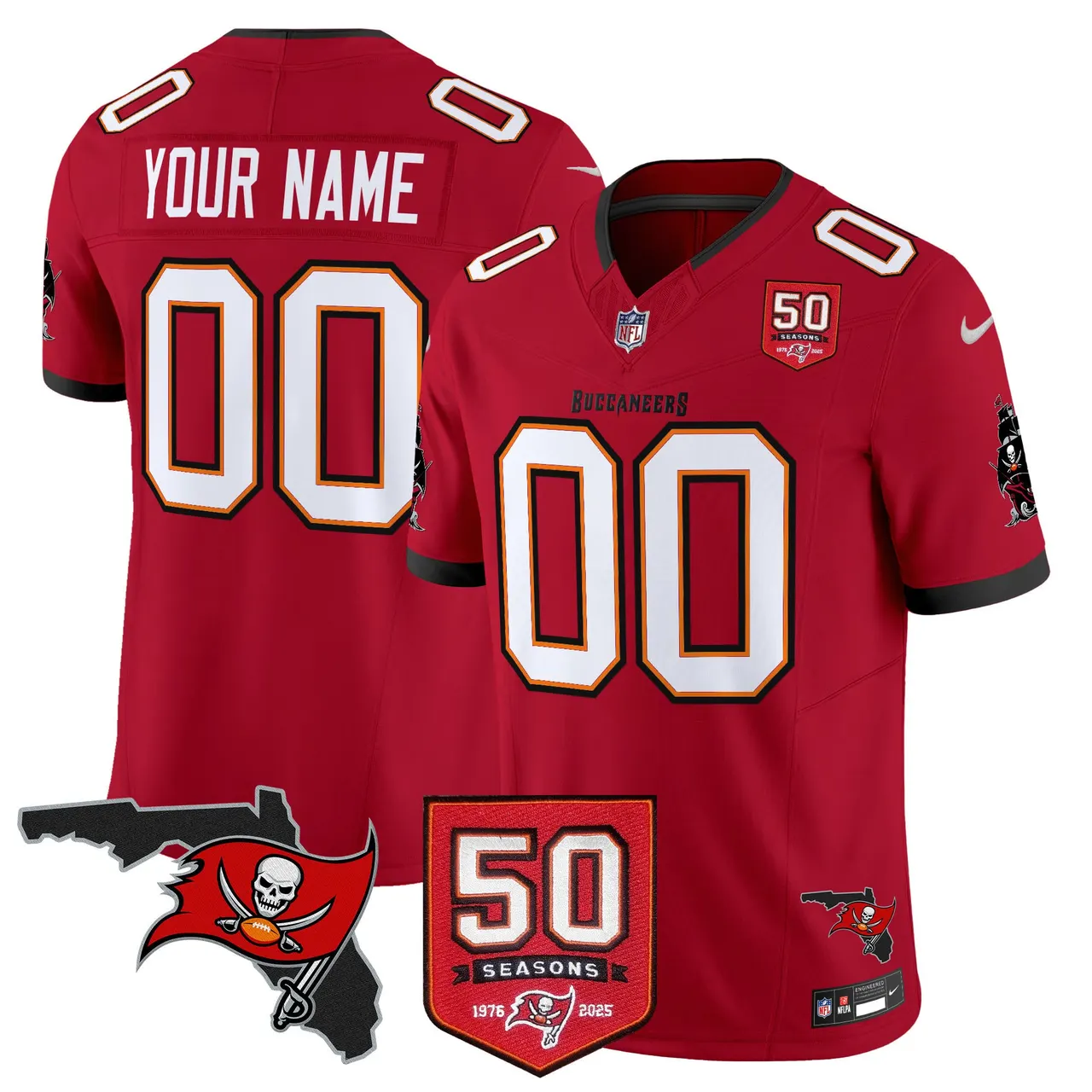 Tampa Bay Buccaneers Nike 50th Season Patch Vapor Custom Limited Stitched Jersey - Anthracite - Image 3