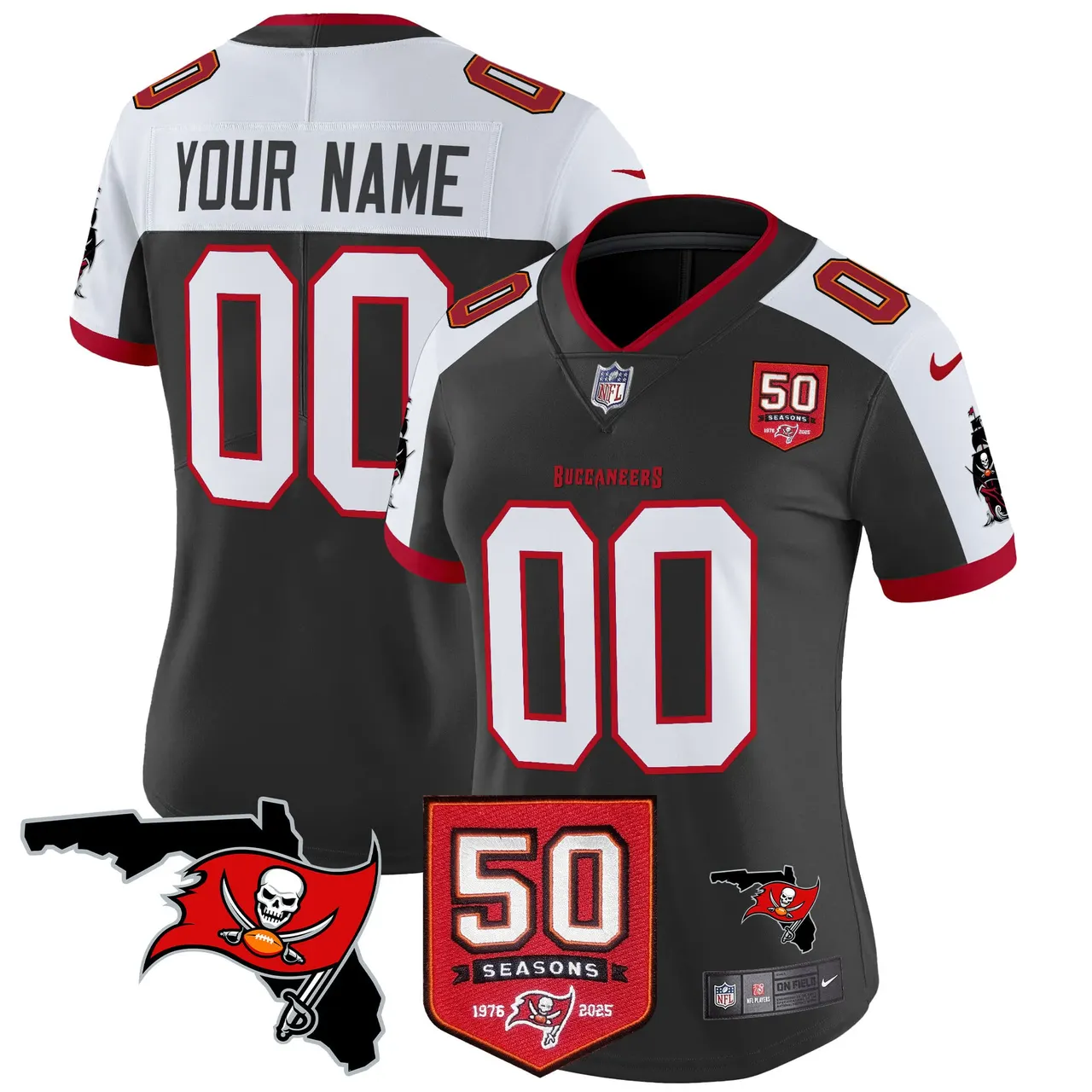 Tampa Bay Buccaneers Nike 50th Season Patch Vapor Custom Limited Stitched Jersey - Anthracite - Image 7