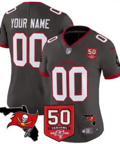 Tampa Bay Buccaneers Nike 50th Season Patch Vapor Custom Limited Stitched Jersey - Anthracite - Image 11