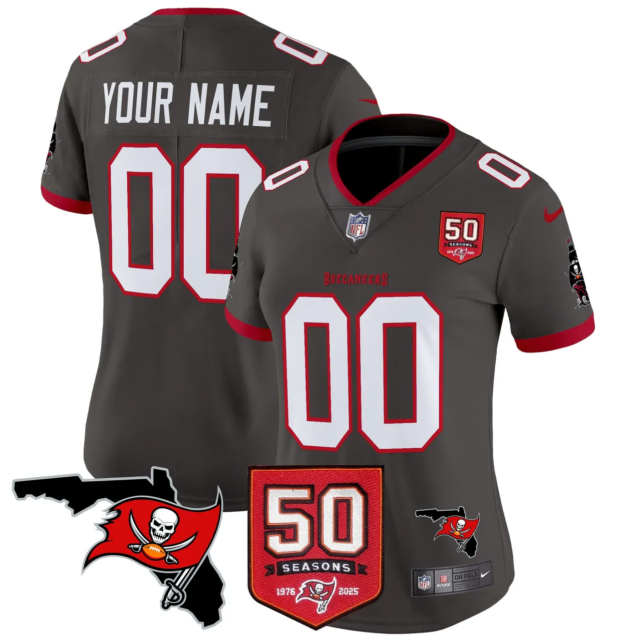 Tampa Bay Buccaneers Nike 50th Season Patch Vapor Custom Limited Stitched Jersey - Anthracite - Image 11