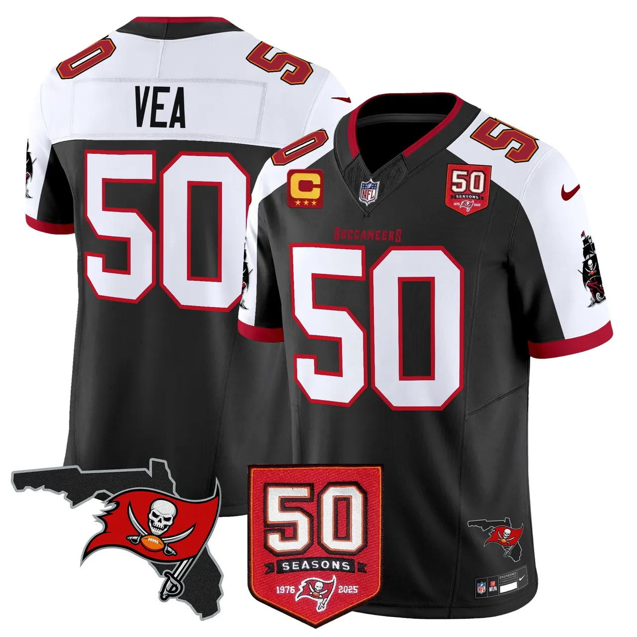 Tampa Bay Buccaneers Nike 50th Season Patch Vapor Limited Stitched Jersey - Anthracite - Image 5