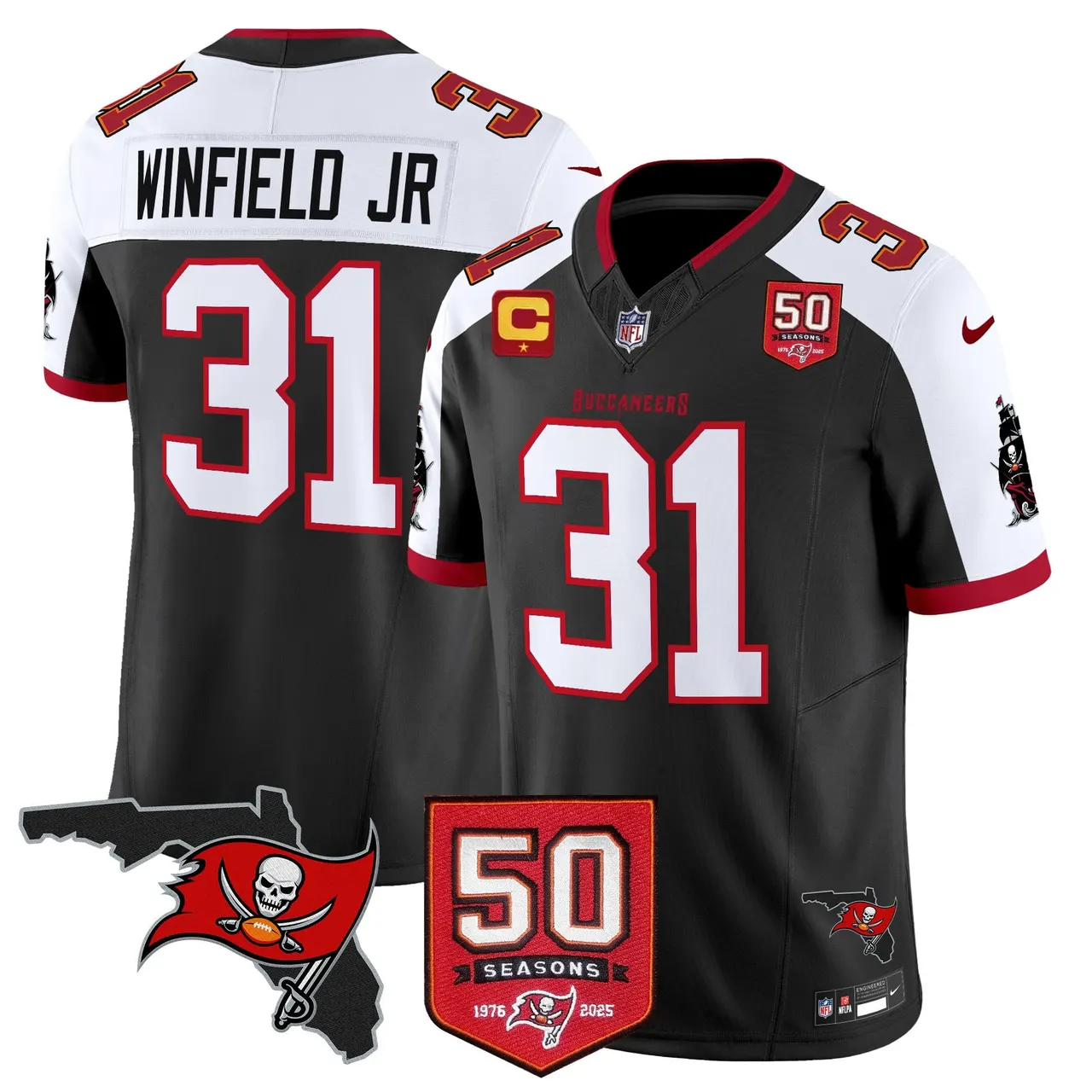 Tampa Bay Buccaneers Nike 50th Season Patch Vapor Limited Stitched Jersey - Anthracite - Image 6