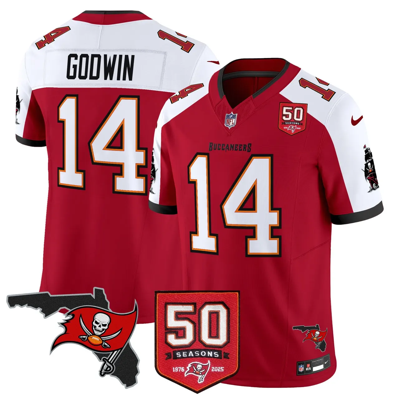 Tampa Bay Buccaneers Nike 50th Season Patch Vapor Limited Stitched Jersey - Anthracite - Image 12