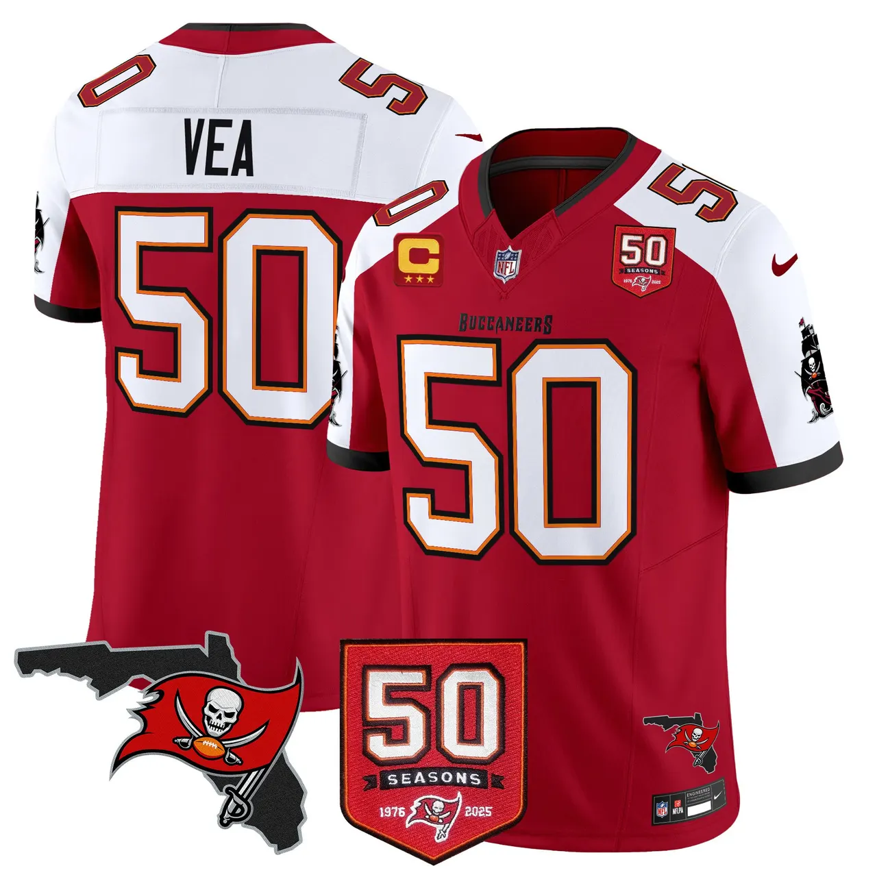 Tampa Bay Buccaneers Nike 50th Season Patch Vapor Limited Stitched Jersey - Anthracite - Image 13
