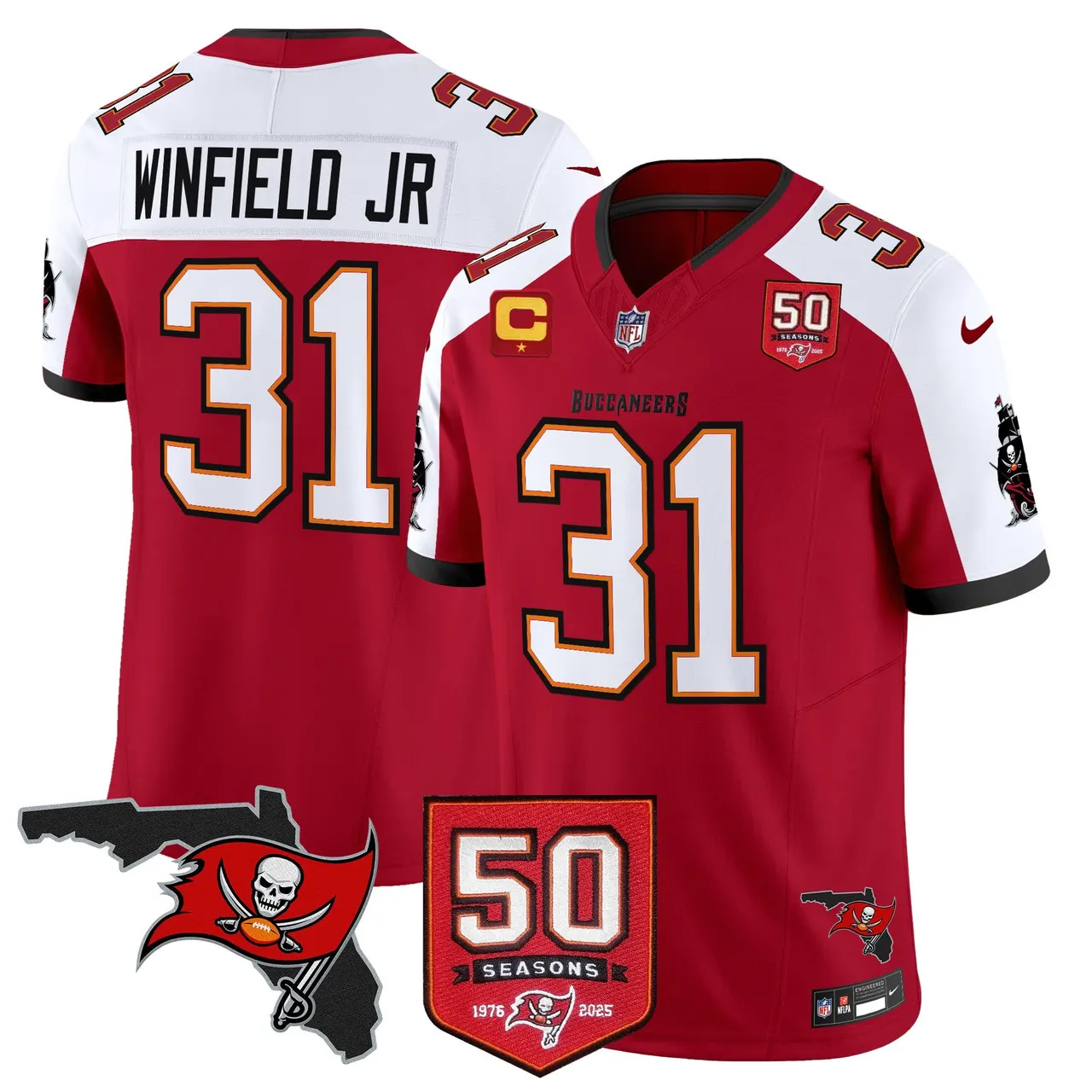 Tampa Bay Buccaneers Nike 50th Season Patch Vapor Limited Stitched Jersey - Anthracite - Image 14