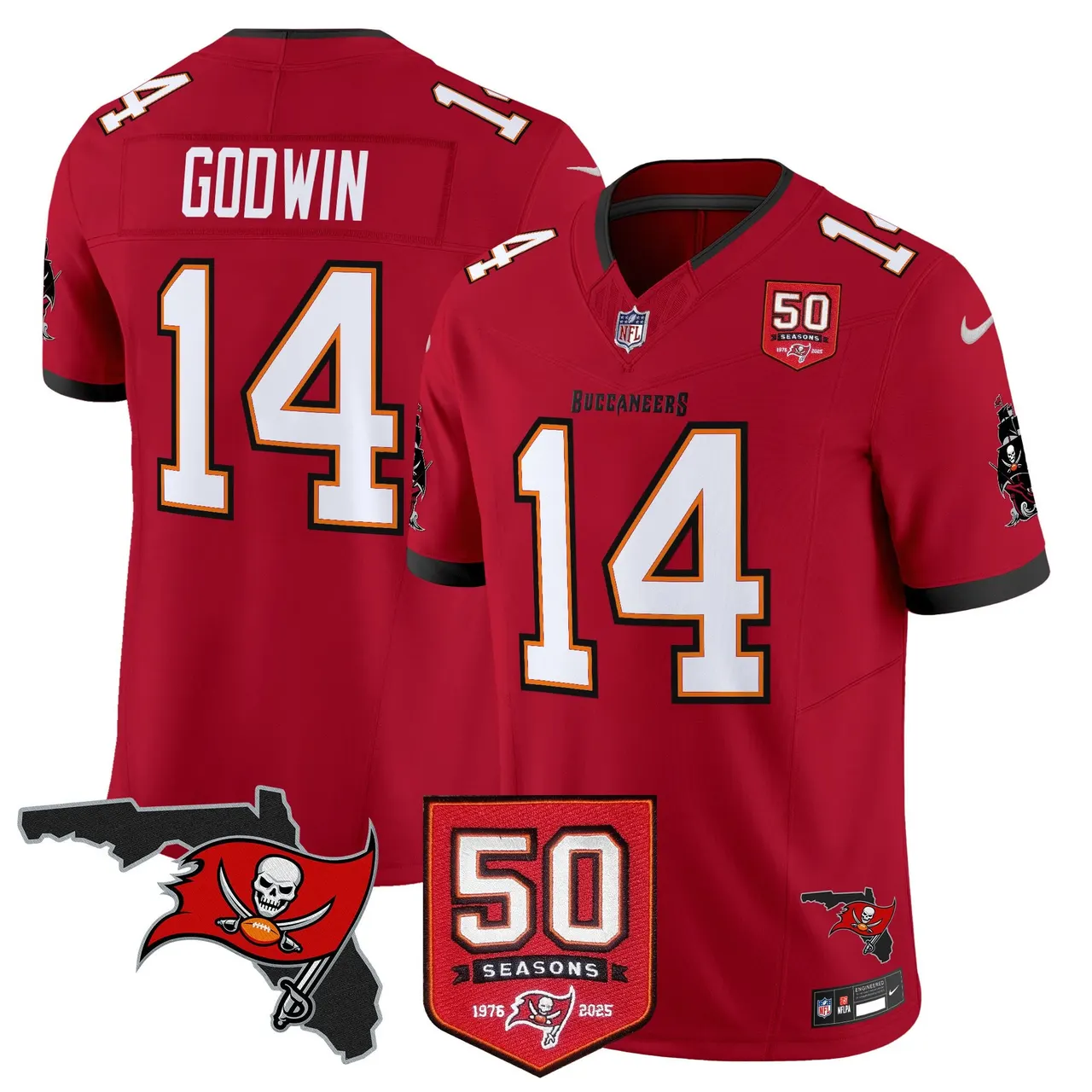 Tampa Bay Buccaneers Nike 50th Season Patch Vapor Limited Stitched Jersey - Anthracite - Image 20