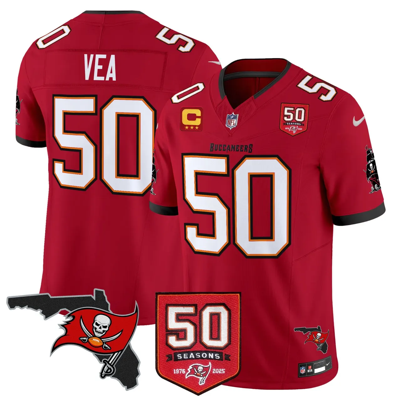 Tampa Bay Buccaneers Nike 50th Season Patch Vapor Limited Stitched Jersey - Anthracite - Image 21