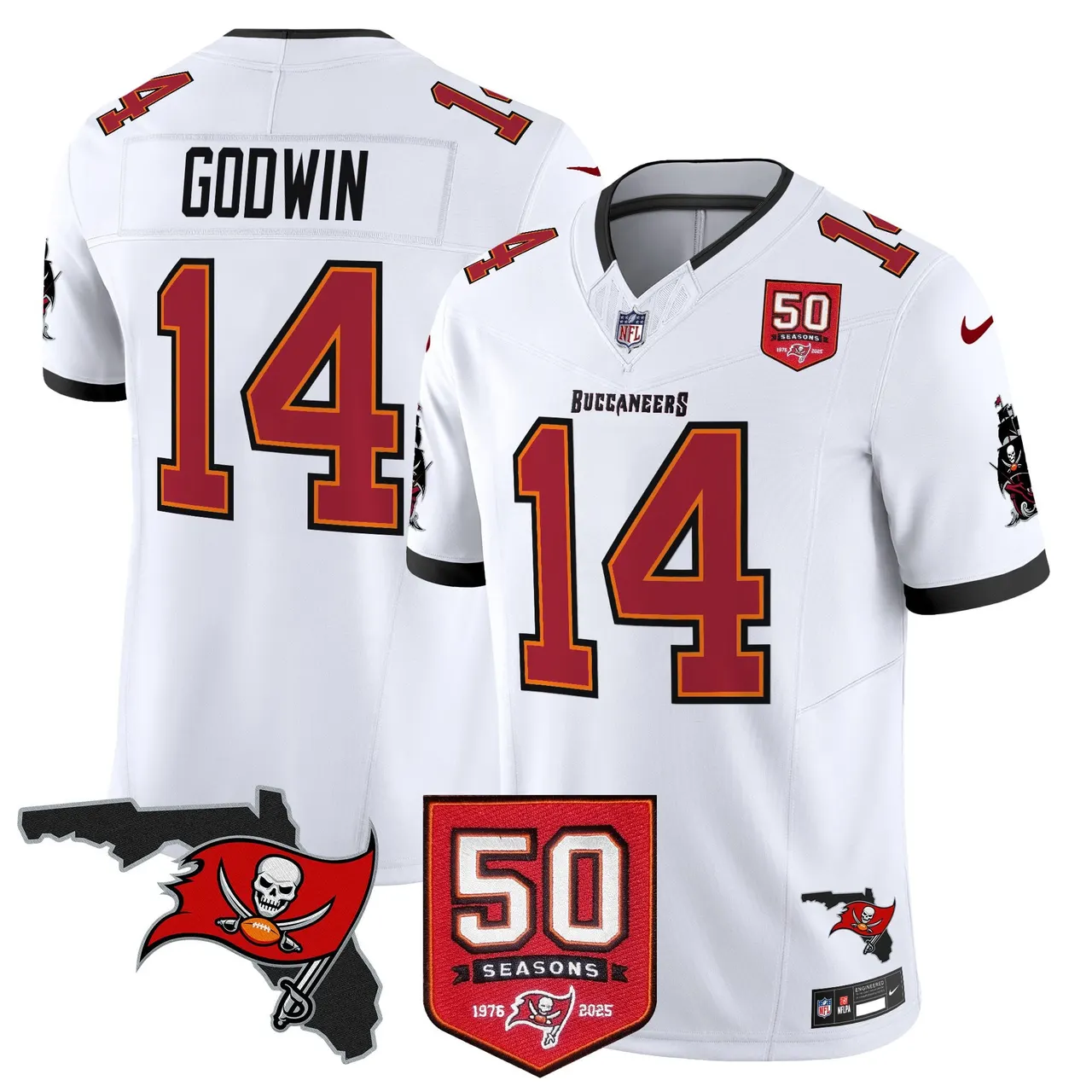 Tampa Bay Buccaneers Nike 50th Season Patch Vapor Limited Stitched Jersey - Anthracite - Image 28