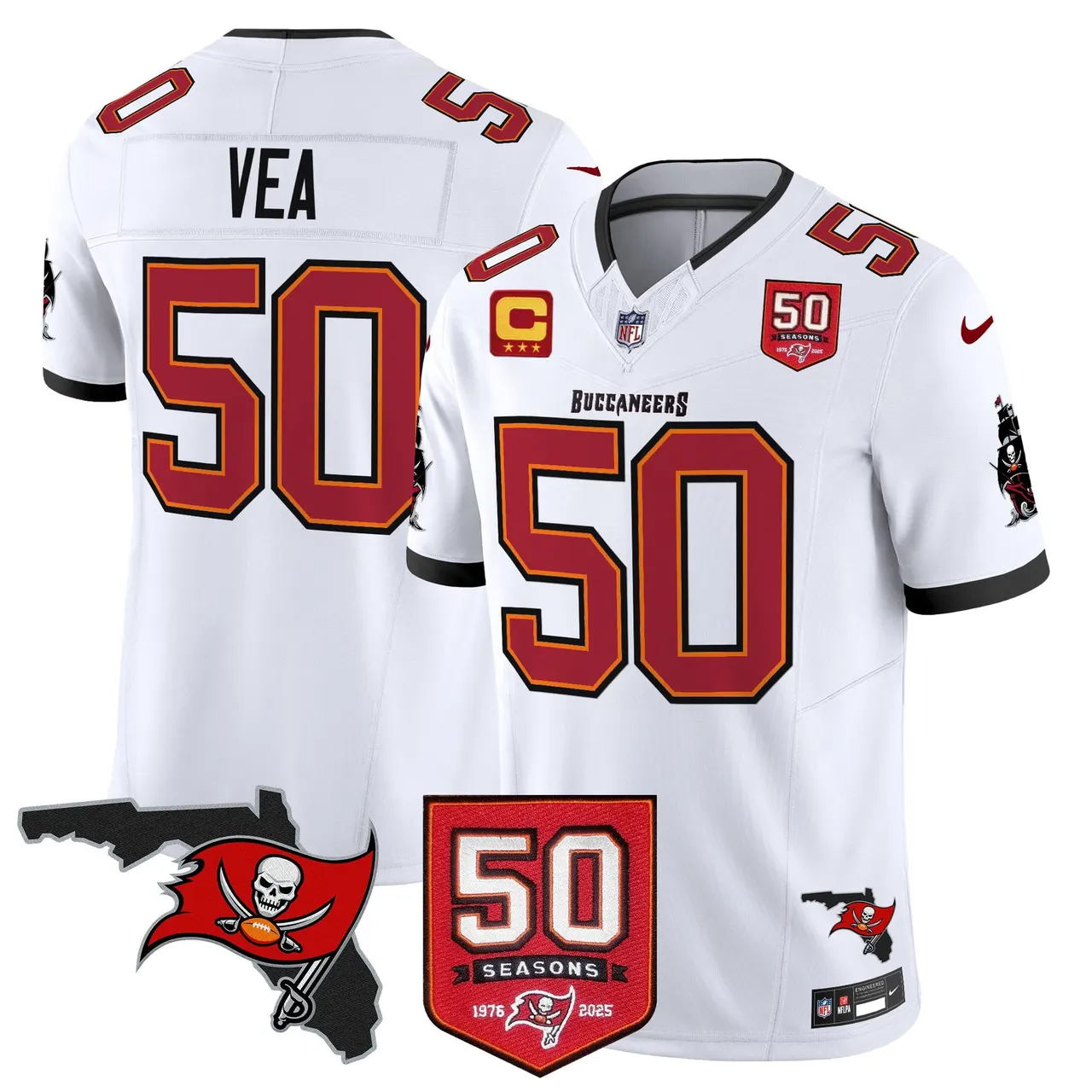Tampa Bay Buccaneers Nike 50th Season Patch Vapor Limited Stitched Jersey - Anthracite - Image 29