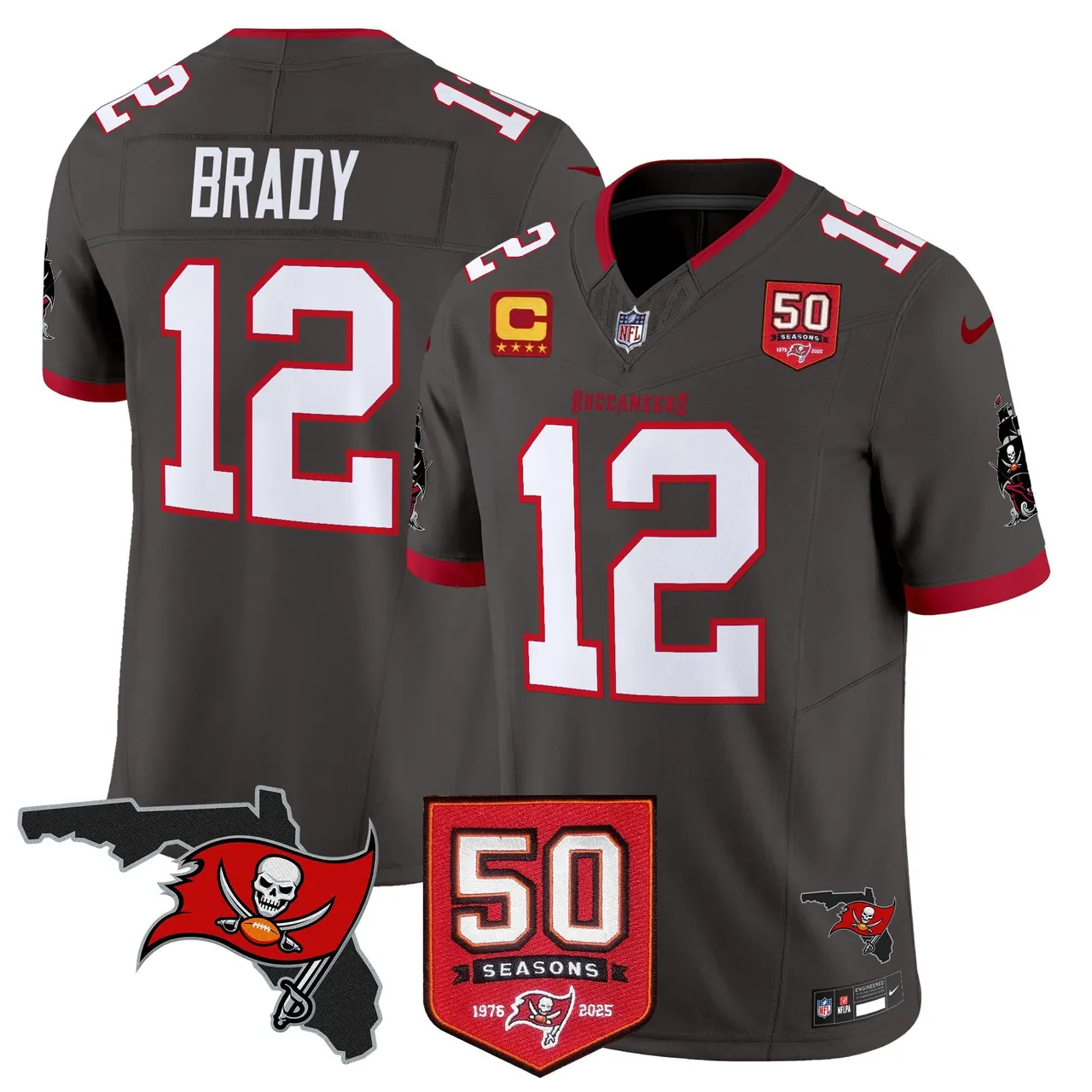 Tampa Bay Buccaneers Nike 50th Season Patch Vapor Limited Stitched Jersey - Anthracite - Image 34