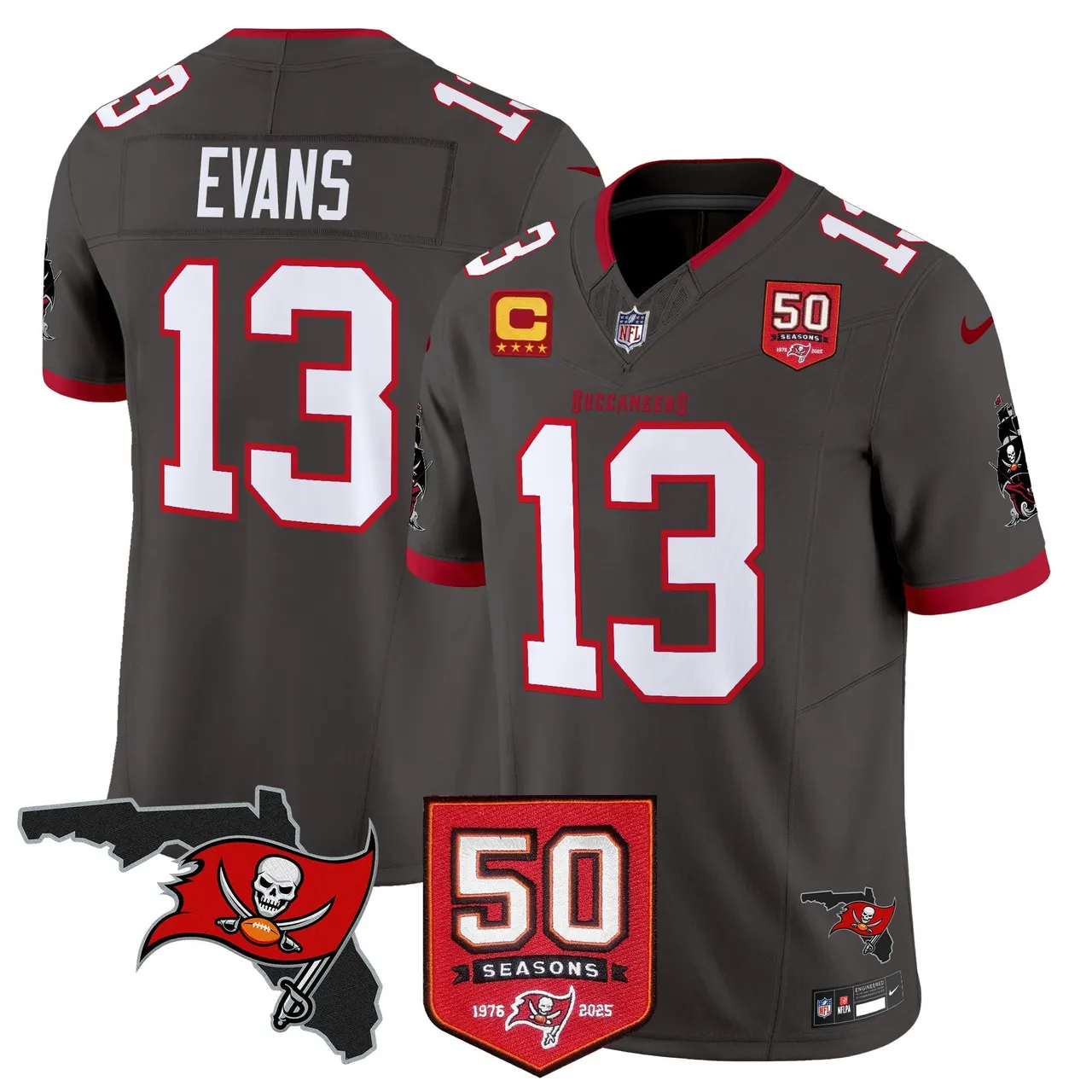 Tampa Bay Buccaneers Nike 50th Season Patch Vapor Limited Stitched Jersey - Anthracite - Image 35